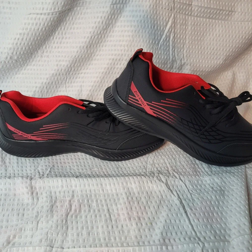 Zukangli Mens Running Shoes Black‎ Red Athletic Sneakers Low Top Lace Up Sport